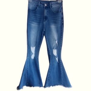 Saints & Hearts Distressed Wide Flare Bell Bottom Jeans Medium